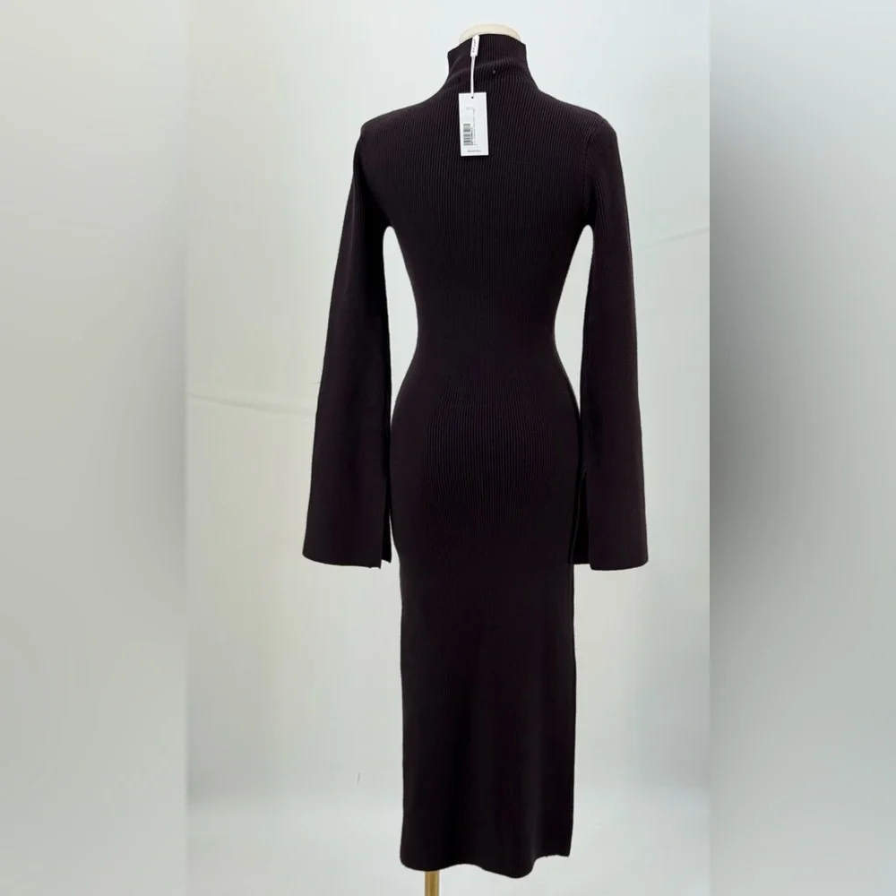 Crescent ASTOR LONG BELL SLEEVE MIDI Fitted SWEATER DRESS - PLUM Size M - Picture 12 of 16